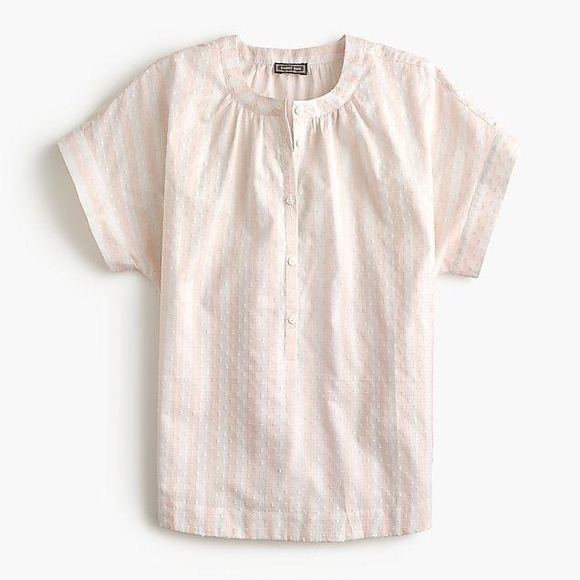 point sur Tops - Point Sur J.Crew Popover Blouse Women XS Peach White Striped Dobby Romantic Airy